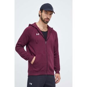 Mikina Under Armour pánská, vínová barva, s kapucí, hladká