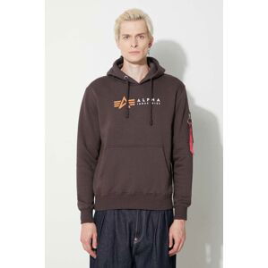 Mikina Alpha Industries Alpha Label Hoody pánská, hnědá barva, s kapucí, s potiskem, 118331.696