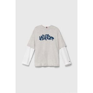 Dětská bavlněná košile s dlouhým rukávem Tommy Hilfiger šedá barva, s potiskem