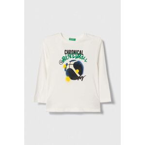 Bavlněné tričko s dlouhým rukávem United Colors of Benetton bílá barva, s potiskem