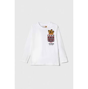 Dětská bavlněná košile s dlouhým rukávem Guess bílá barva, s aplikací