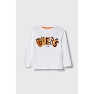 Dětská bavlněná košile s dlouhým rukávem Guess bílá barva, s aplikací