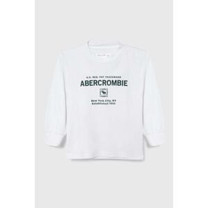 Dětské tričko s dlouhým rukávem Abercrombie & Fitch bílá barva, s potiskem