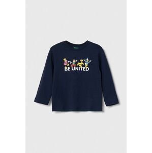 Dětská bavlněná košile s dlouhým rukávem United Colors of Benetton x Disney tmavomodrá barva, s potiskem