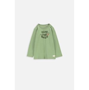Dětské bavlněné tričko s dlouhým rukávem Coccodrillo zelená barva, s potiskem