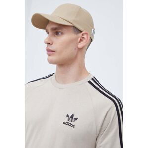 Bavlněné tričko s dlouhým rukávem adidas Originals béžová barva, s aplikací