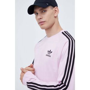 Bavlněné tričko s dlouhým rukávem adidas Originals růžová barva, s aplikací