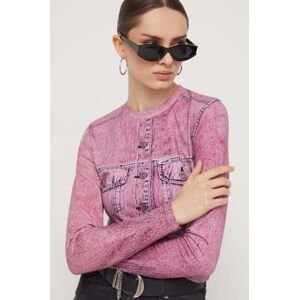 Tričko s dlouhým rukávem Guess Originals růžová barva