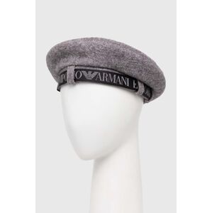 Vlněný baret Emporio Armani šedá barva, vlněný