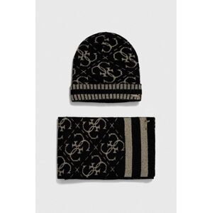 Čepice a šátek Guess černá barva