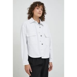 Džínová košile Sisley dámská, bílá barva, relaxed, s klasickým límcem