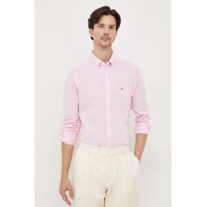 Košile Tommy Hilfiger růžová barva, slim, s límečkem button-down