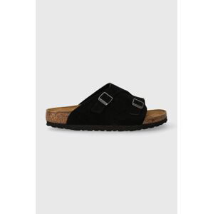 Semišové pantofle Birkenstock dámské, černá barva