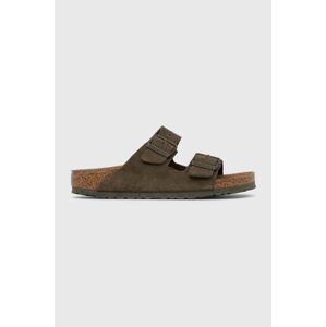 Semišové pantofle Birkenstock dámské, zelená barva