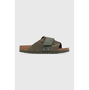 Semišové pantofle Birkenstock dámské, zelená barva