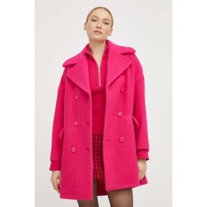 Vlněný kabát Red Valentino růžová barva, přechodný, dvouřadový