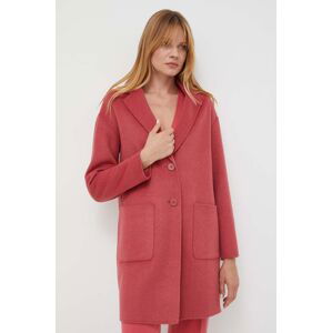 Vlněný kabát Twinset růžová barva, přechodný