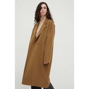 Vlněný kabát Herskind hnědá barva, přechodný, oversize