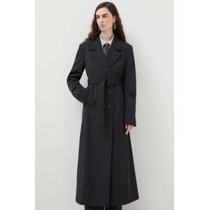 Kabát s příměsí vlny Herskind šedá barva, přechodný, dvouřadový