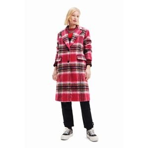 Kabát Desigual 23WWEWAD WOMAN WOVEN OVERCOAT dámský, růžová barva, přechodný, dvouřadový