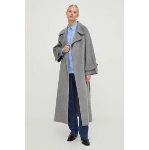 Vlněný kabát Luisa Spagnoli šedá barva, přechodný, bez zapínání