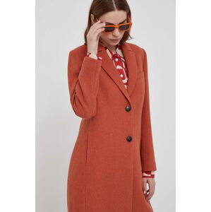 Vlněný kabát Sisley oranžová barva, přechodný