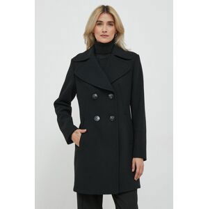 Kabát s příměsí vlny Sisley černá barva, přechodný, dvouřadový