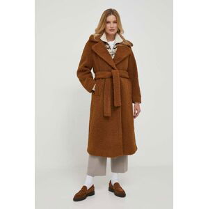 Kabát Sisley dámský, hnědá barva, přechodný, oversize