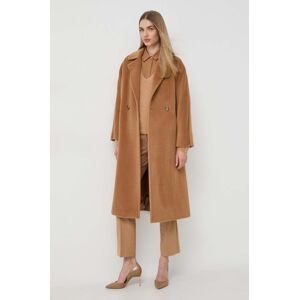 Vlněný kabát Marella hnědá barva, přechodný, dvouřadový