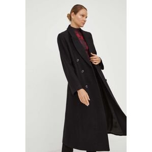 Vlněný kabát Gestuz černá barva, přechodný, dvouřadový