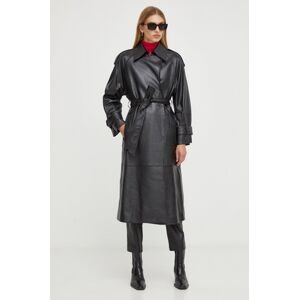 Kožený kabát Ivy Oak dámský, černá barva, přechodný