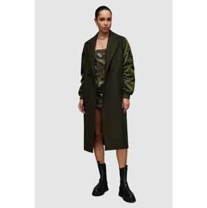 Kabát AllSaints WO103Z PAULAH COAT dámský, zelená barva, přechodný