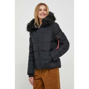 Bunda Alpha Industries Hooded Puffer Wmn dámská, černá barva, zimní