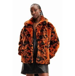 Bunda Desigual 23WWEW69 WOMAN WOVEN FAKE FUR dámská, oranžová barva, zimní