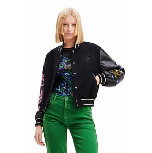 Bomber bunda Desigual 23WWEW88 WOMAN WOVEN JACKET černá barva, přechodná