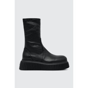 Kožené kotníkové boty AGL MILAGROS STRETCH dámské, černá barva, na platformě, D751559PGK06891013