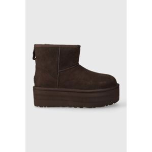 Semišové sněhule UGG Classic Mini Platform hnědá barva, 1134991