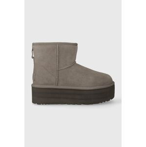 Semišové sněhule UGG Classic Mini Platform šedá barva, 1134991