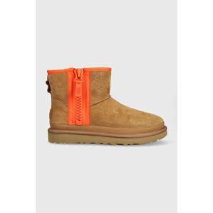 Semišové sněhule UGG Classic Mini Zipper Tape Logo hnědá barva, 1144034