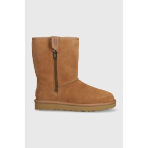 Semišové sněhule UGG Classic Short Bailey Zip hnědá barva, 1144043