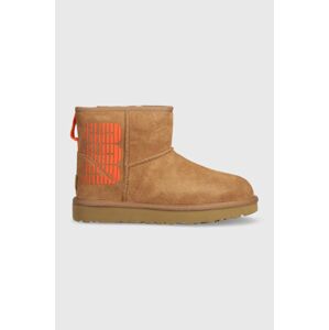 Semišové sněhule UGG Classic Mini Ugg Side Logo hnědá barva, 1144057