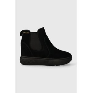 Semišové kotníkové boty Guess ROMINA dámské, černá barva, na klínku, FL8RMN SUE12