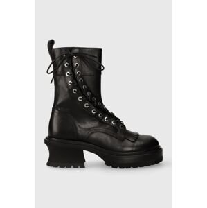 Kožené kotníkové boty AGL CARO dámské, černá barva, na podpatku, D760500PGDESER0000
