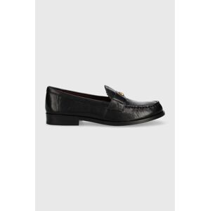 Kožené mokasíny Tory Burch CLASSIC LOAFER dámské, černá barva, na plochém podpatku, 150907-006