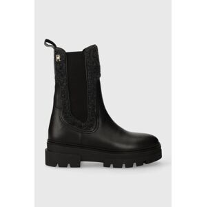 Nízké kozačky Tommy Hilfiger SEASONAL FEMININE CHELSEA BOOT dámské, černá barva, na plochém podpatku, FW0FW07497