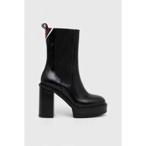 Kožené kotníkové boty Tommy Hilfiger ELEVATED PLATEAU CHELSEA BOOTIE dámské, černá barva, na podpatku, FW0FW07542