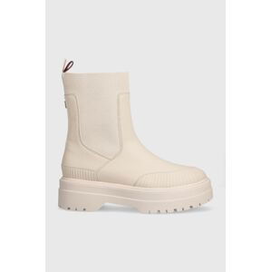 Boty s gumou Tommy Hilfiger FEMININE RUBBERIZED THERMO BOOT béžová barva, na platformě, FW0FW07475