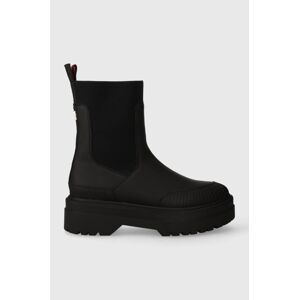 Boty s gumou Tommy Hilfiger FEMININE RUBBERIZED THERMO BOOT černá barva, na platformě, FW0FW07475