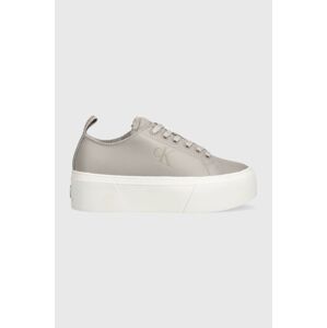 Kožené sneakers boty Calvin Klein Jeans CUPSOLE FLATFORM LOW WL LTH WN šedá barva, YW0YW01107