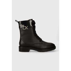 Farmářky Calvin Klein RUBBER SOLE COMBAT BOOT W/HW dámské, černá barva, na plochém podpatku, HW0HW01717